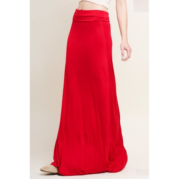 Red Fold Over Waist Maxi Skirt {Umgee} - Picture 3 of 5